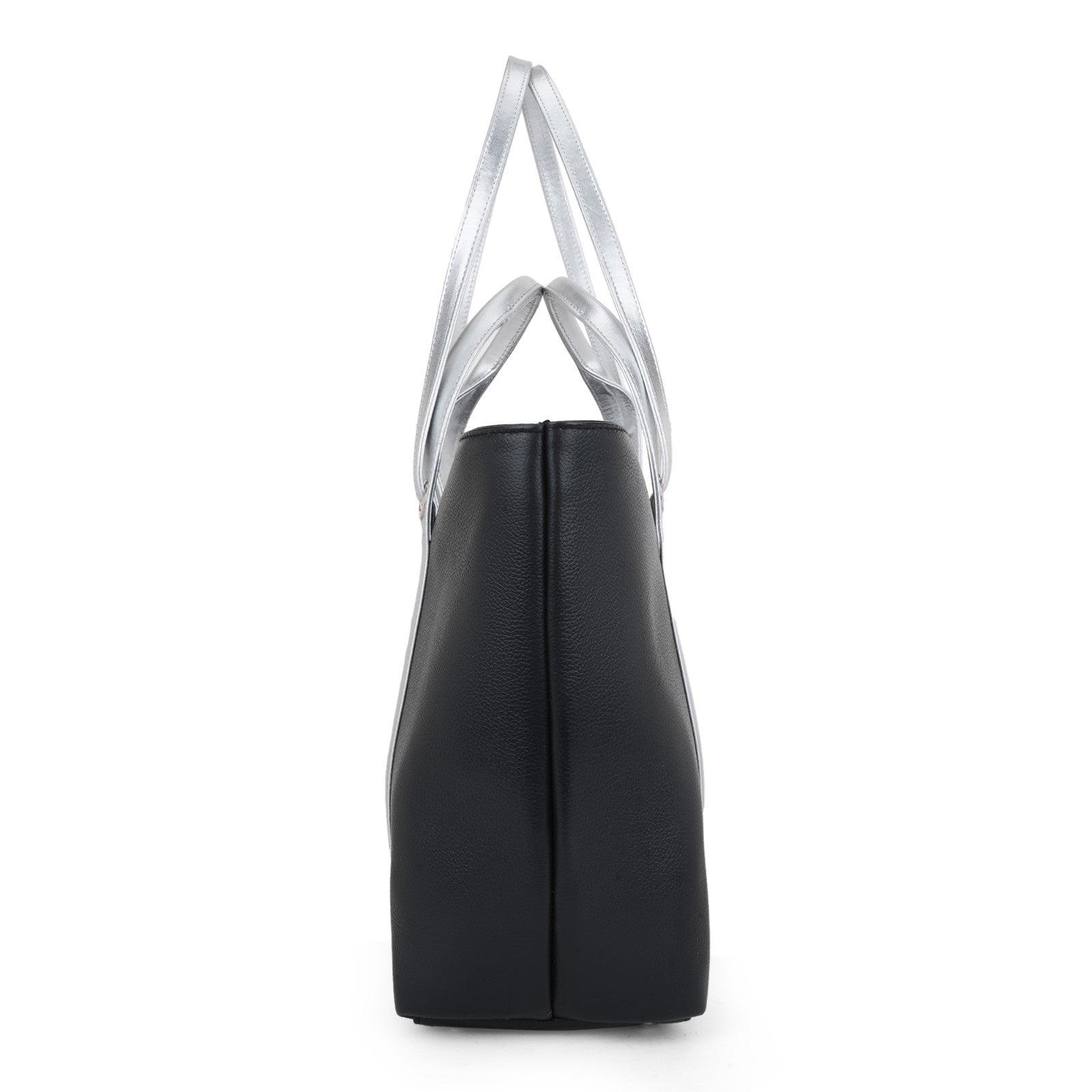 Chic Black Leather with Silver Tote Bag