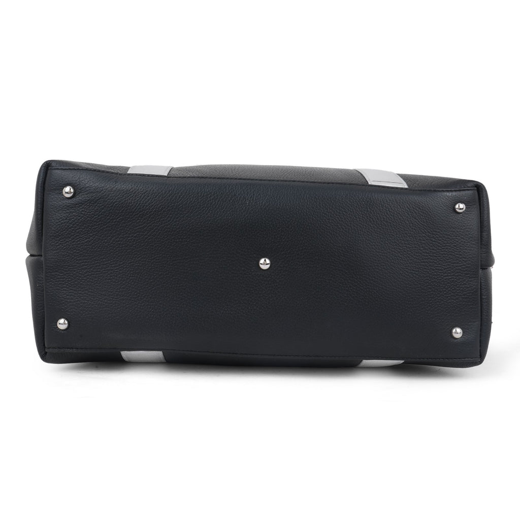 Chic Black Leather with Silver Tote Bag