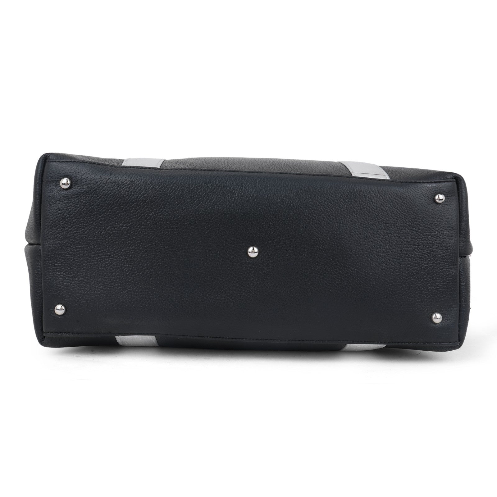 Chic Black Leather with Silver Tote Bag