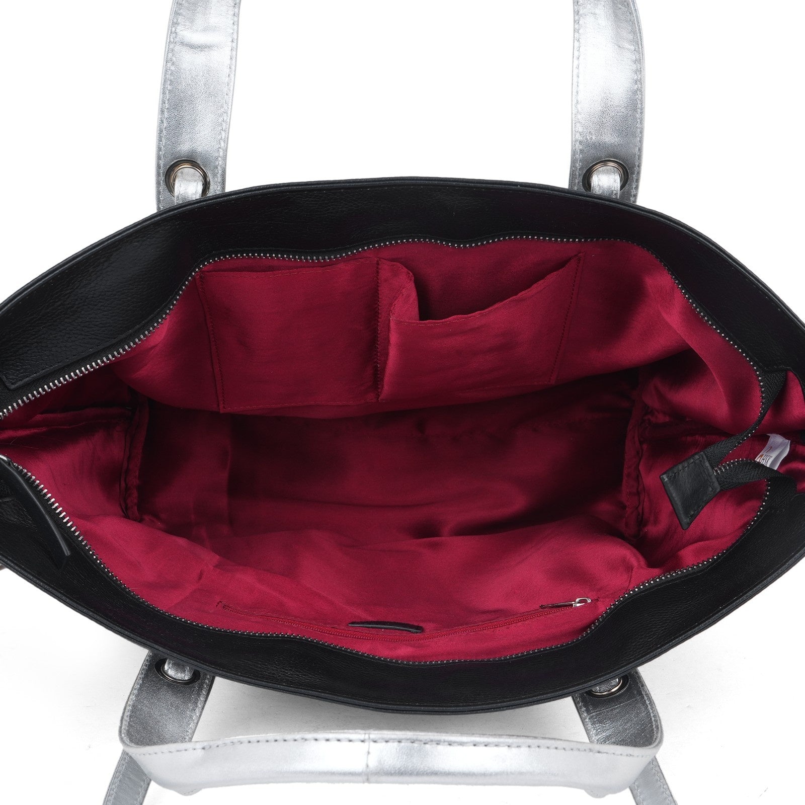 Chic Black Leather with Silver Tote Bag