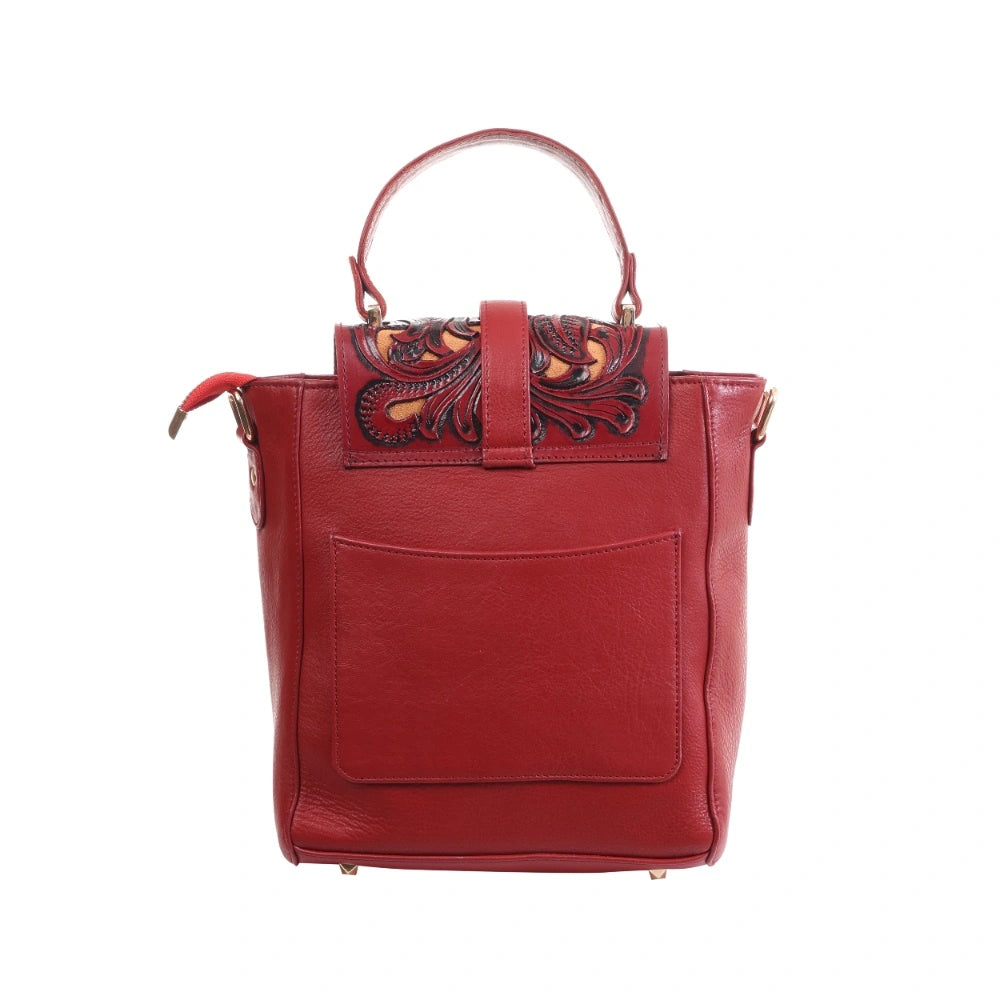 Hand Tooled Genuine Leather Bag Maroon