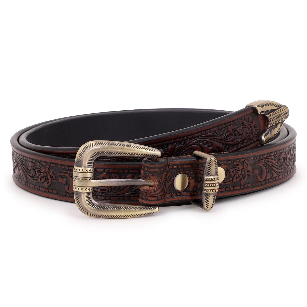 Hand Tooled Unisex Western Belt – Full Grain Leather Belt