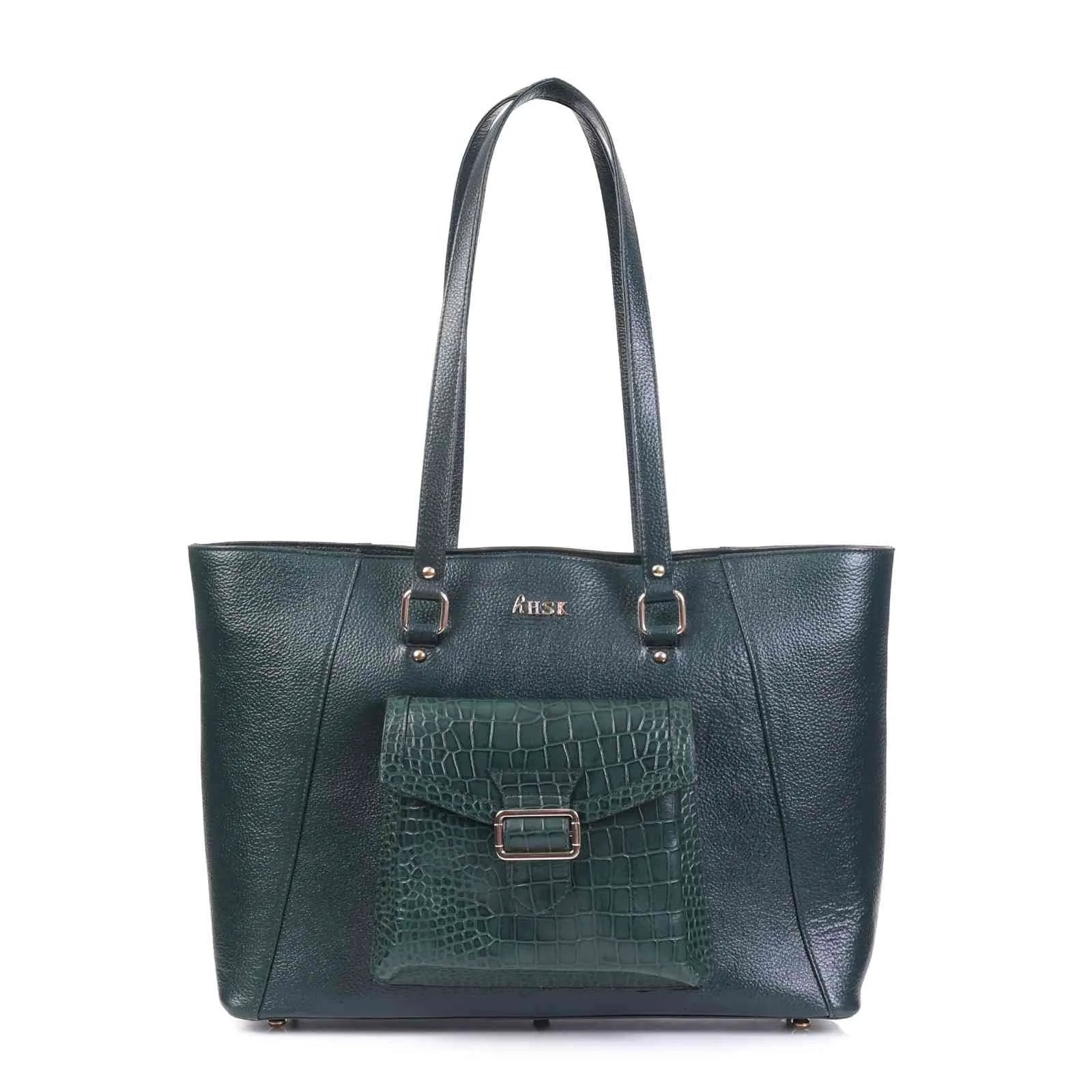 Valentina Croc Green Leather Handbag