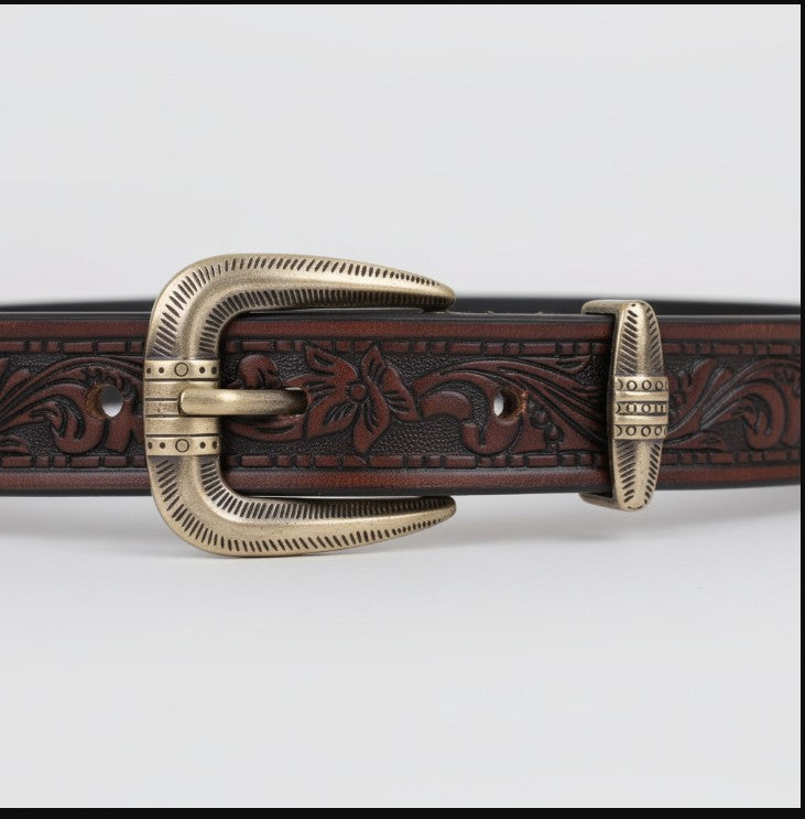 Hand Tooled Unisex Western Belt – Full Grain Leather Belt