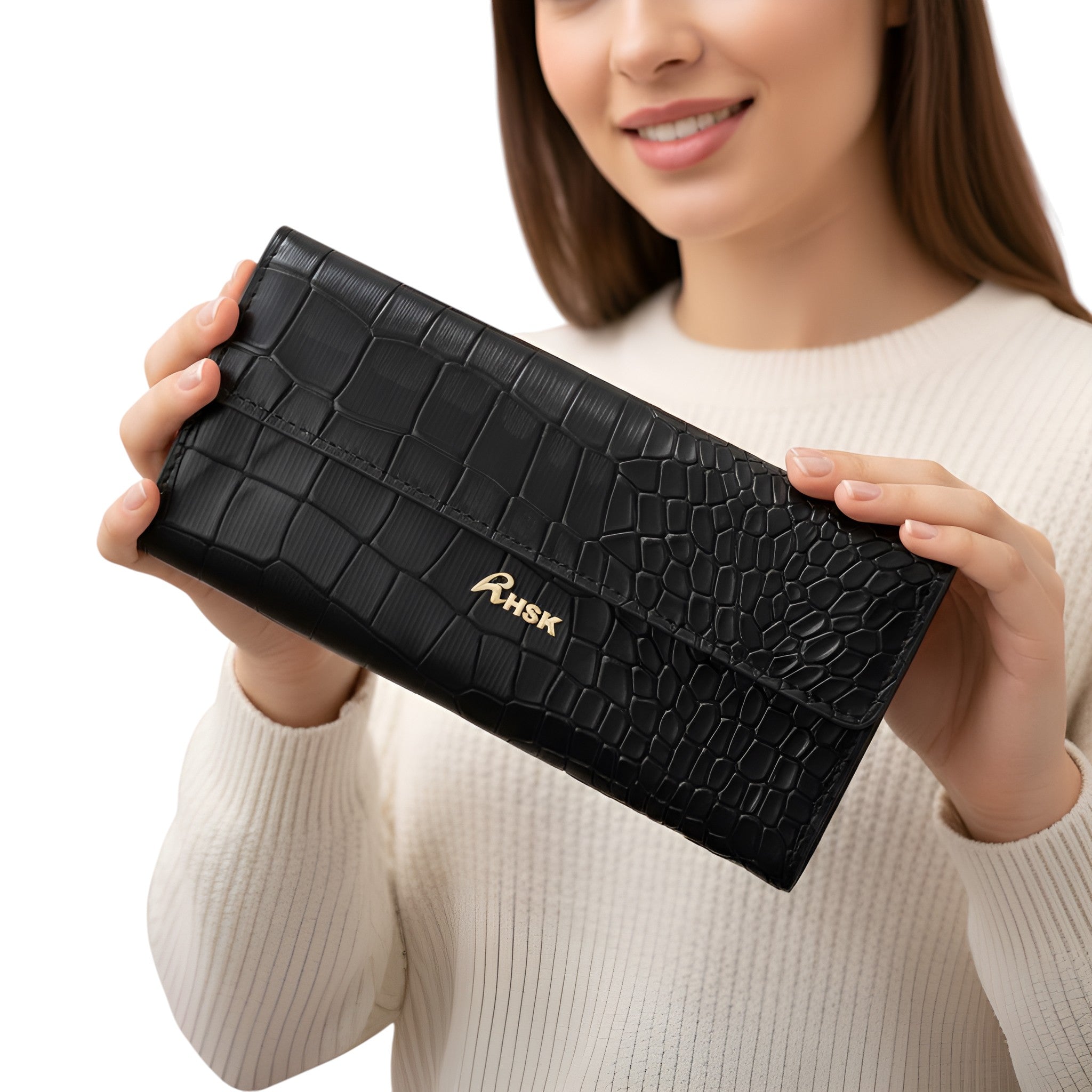 Hardly Croc Leather Wallet Black