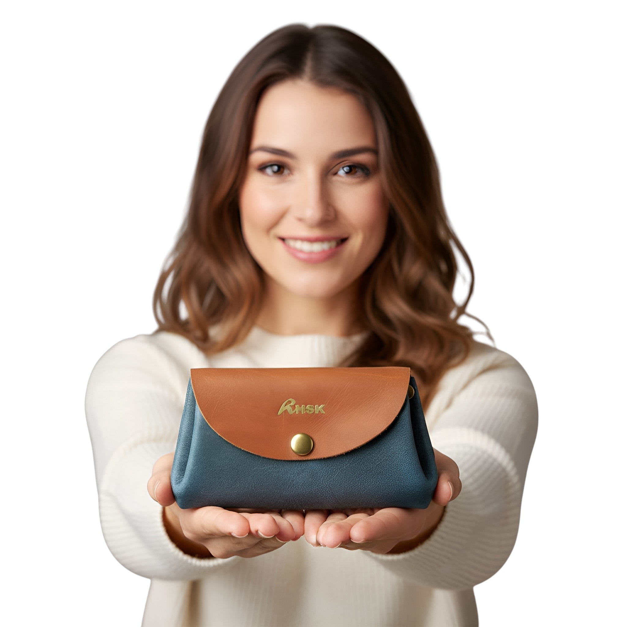 Petite Grain Leather Wallet Blue