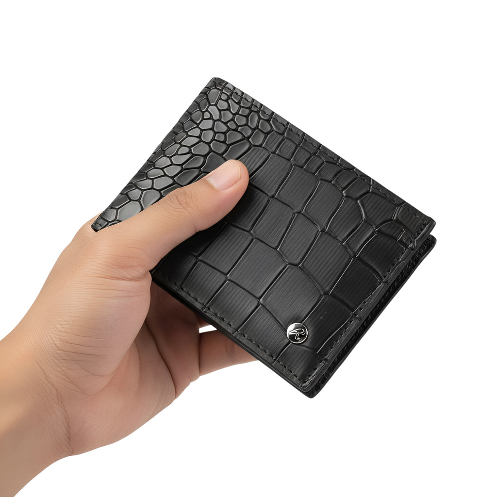 Noir Croc Embossed Leather Wallet