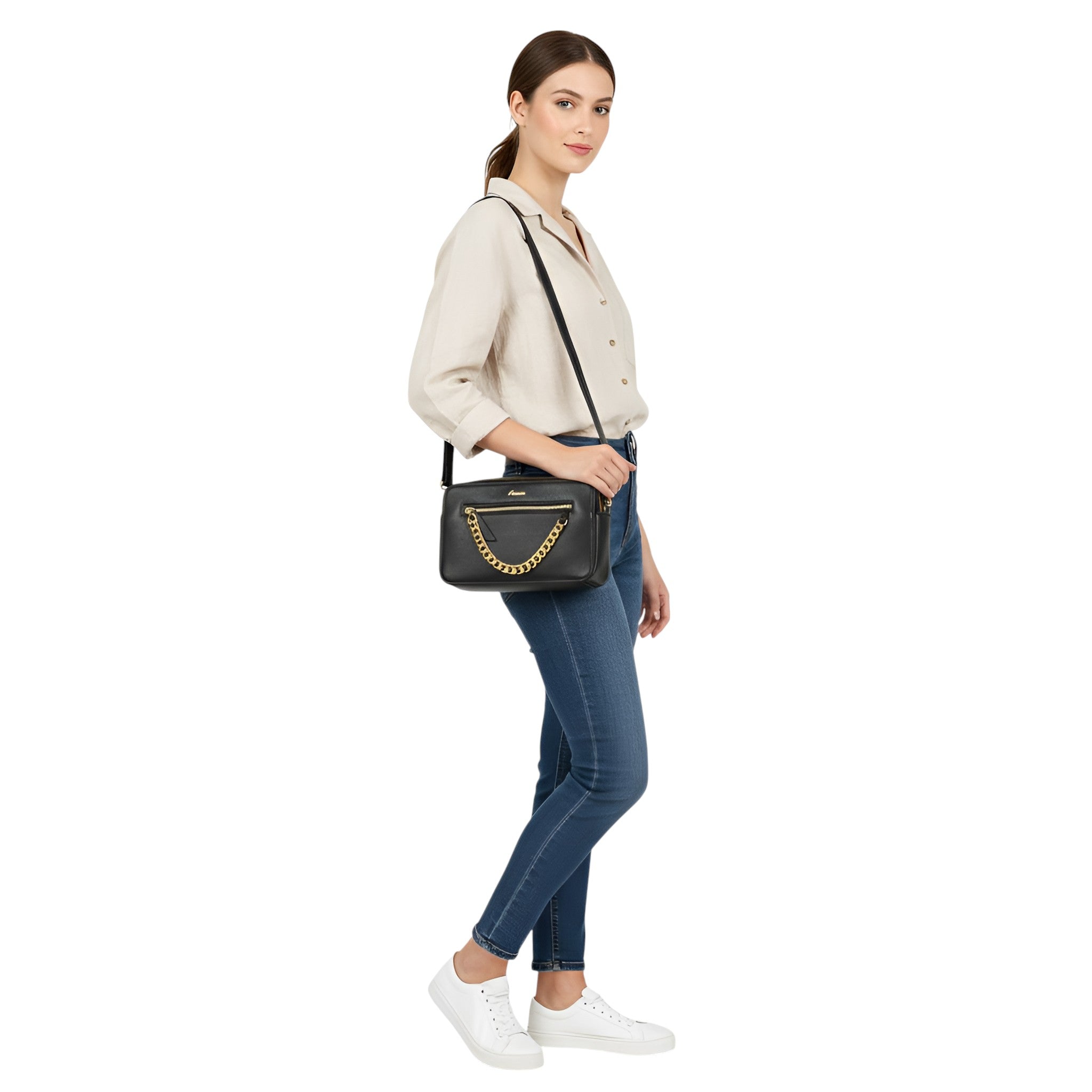 Blanka Cross-Body Leather bag Black
