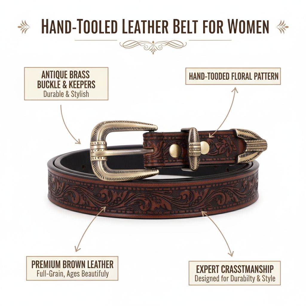 Hand Tooled Unisex Western Belt – Full Grain Leather Belt