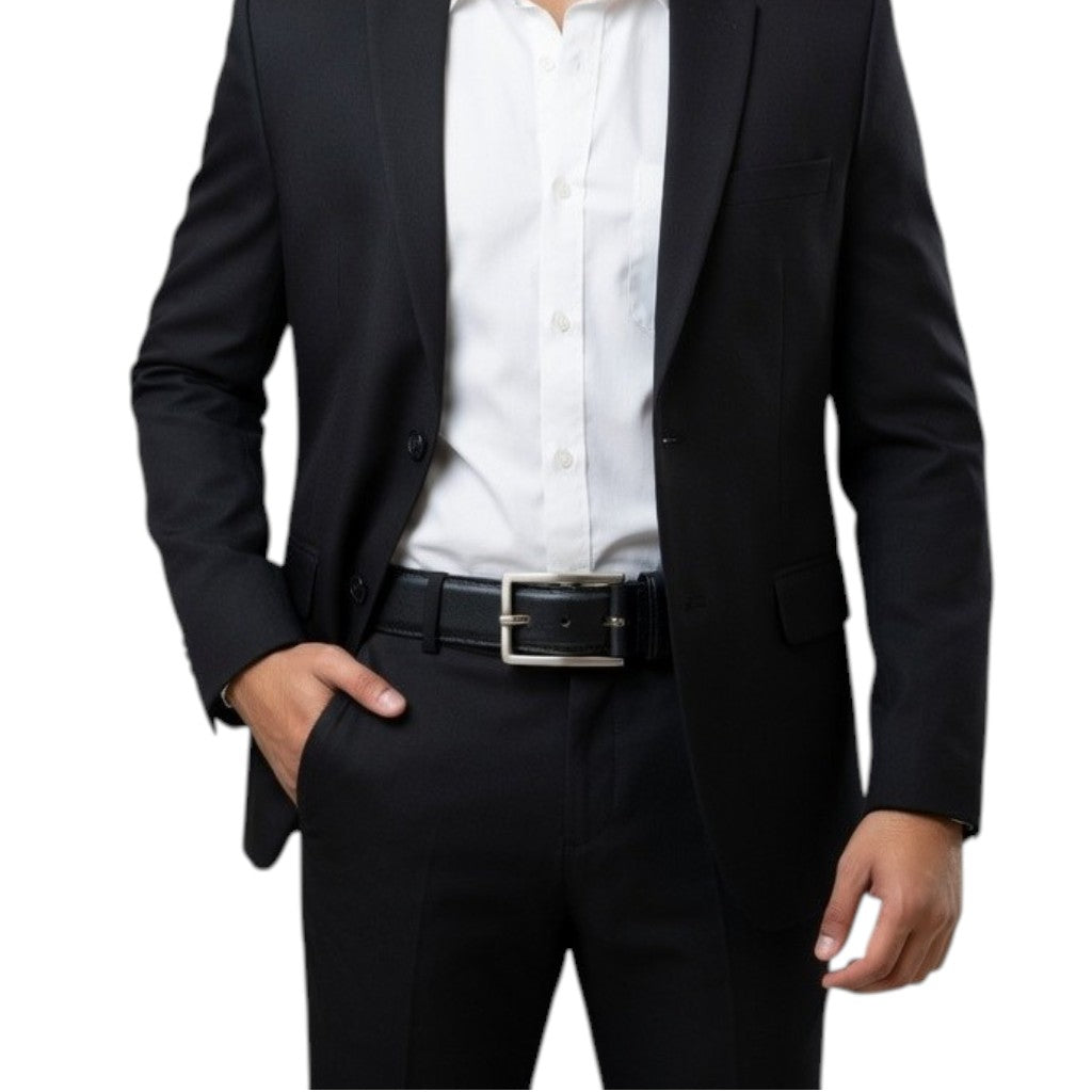 Premium Black Genuine Leather Belt for Men with Silver Buckle