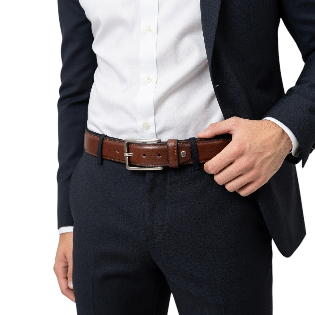 Premium Brown Genuine Leather Belt for Men with Silver Buckle