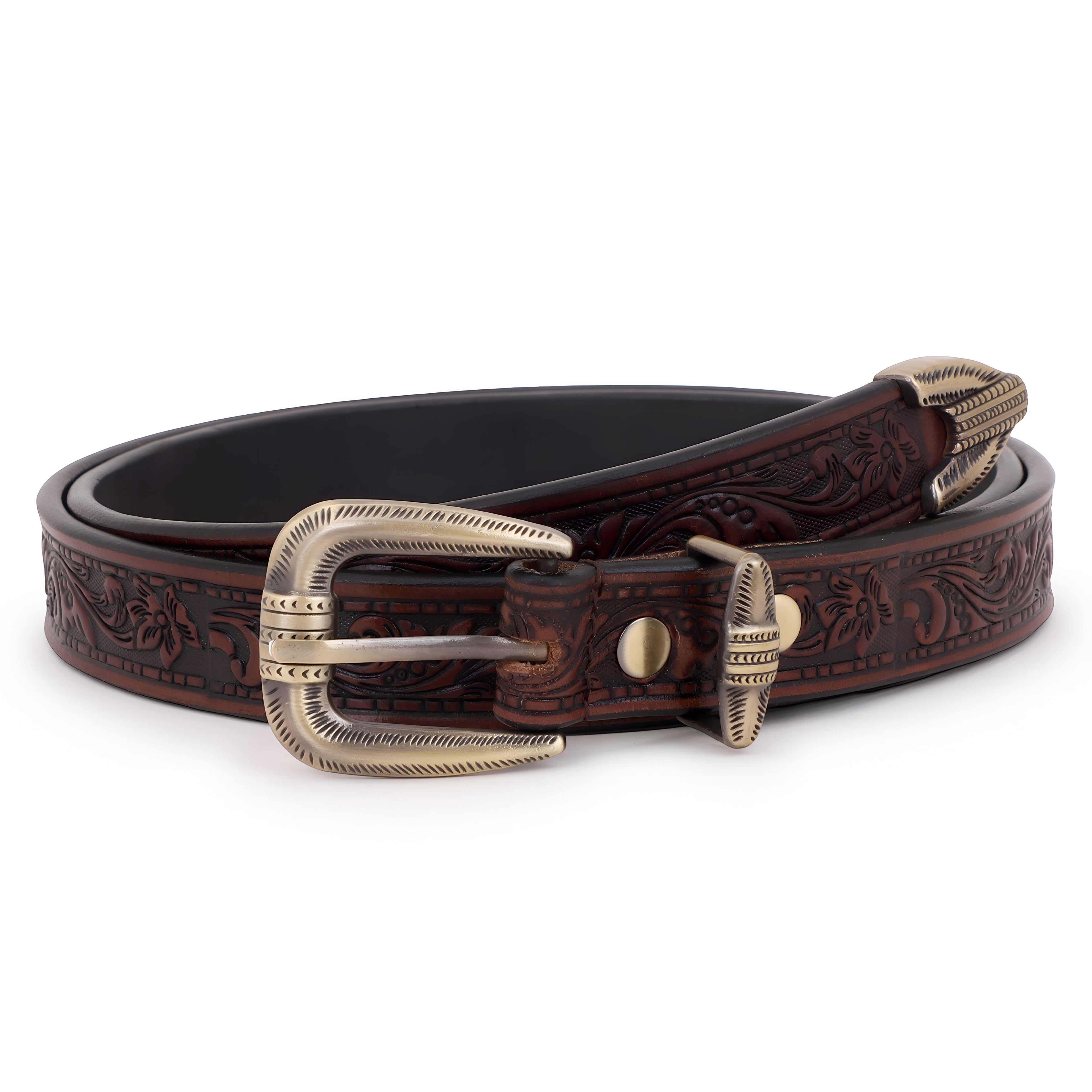 Hand Tooled Unisex Western Belt – Full Grain Leather Belt