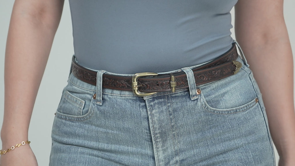 Hand Tooled Unisex Western Belt – Full Grain Leather Belt