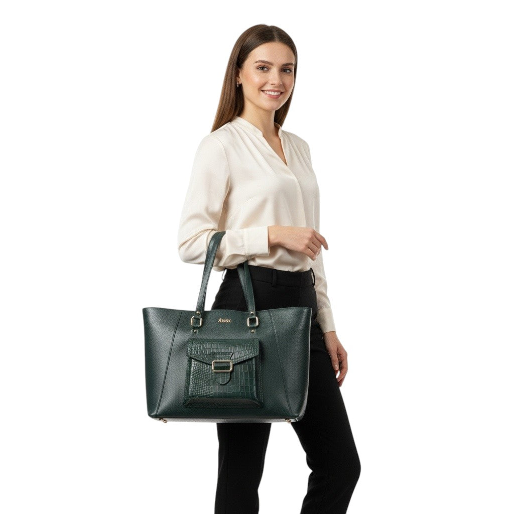 Valentina Croc Green Leather Handbag