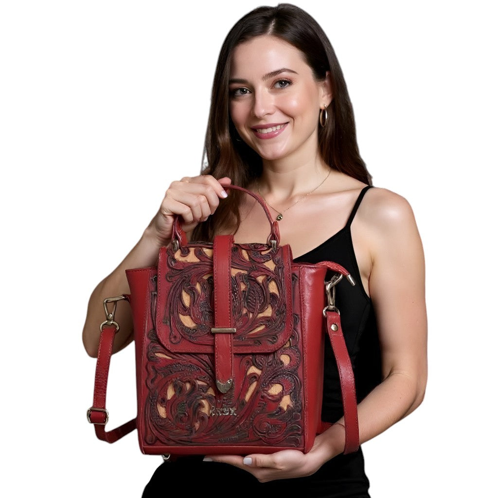 Hand Tooled Genuine Leather Bag Maroon