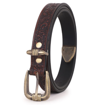 Hand Tooled Unisex Western Belt – Full Grain Leather Belt